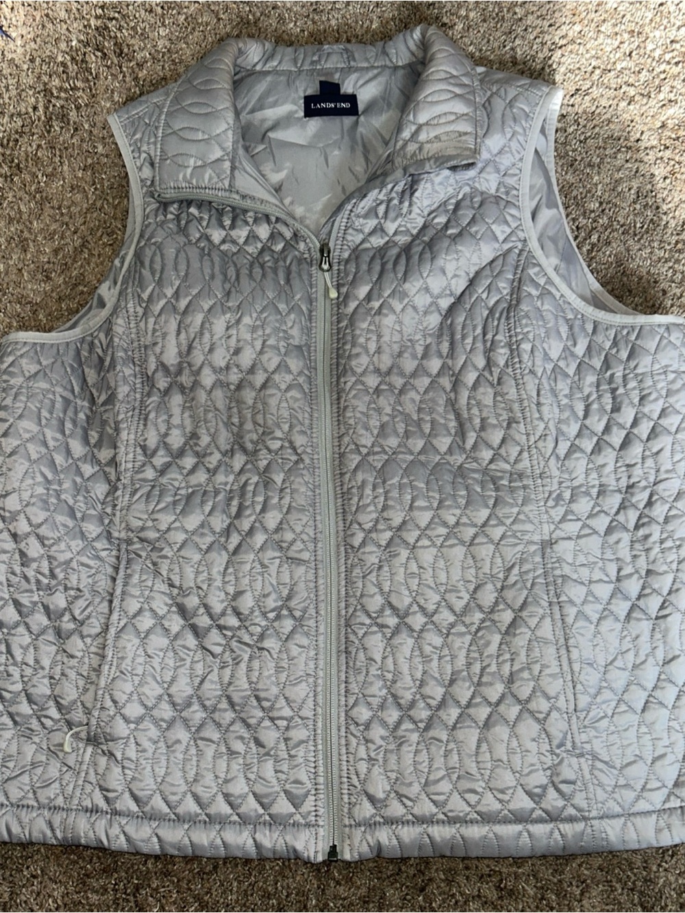 Lands' End Women’s Light Gray Quilted Zip-Front Vest Lightweight 2X 20-22W